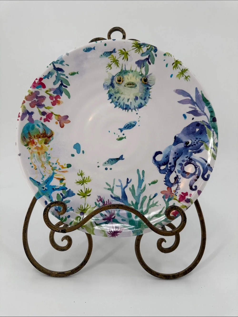 8 Pier 1 Imports Blow Fish Octopus Coral Melamine Plates Nautical Coastal